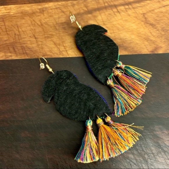 Multi Bead Sequin Parrot Tassel Dangler Earrings Red/Purple Multi - Picture 5 of 5